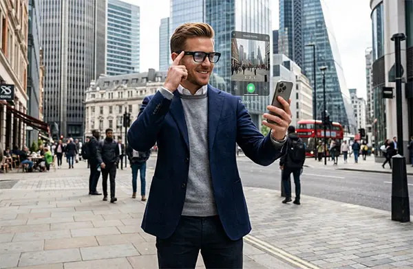 AI Smart Glasses remote phone camera control and hands-free photography feature demonstration
